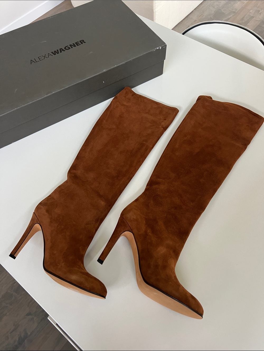 Alexa Wagner anellis pecan brown suede leather over the knee boots 41